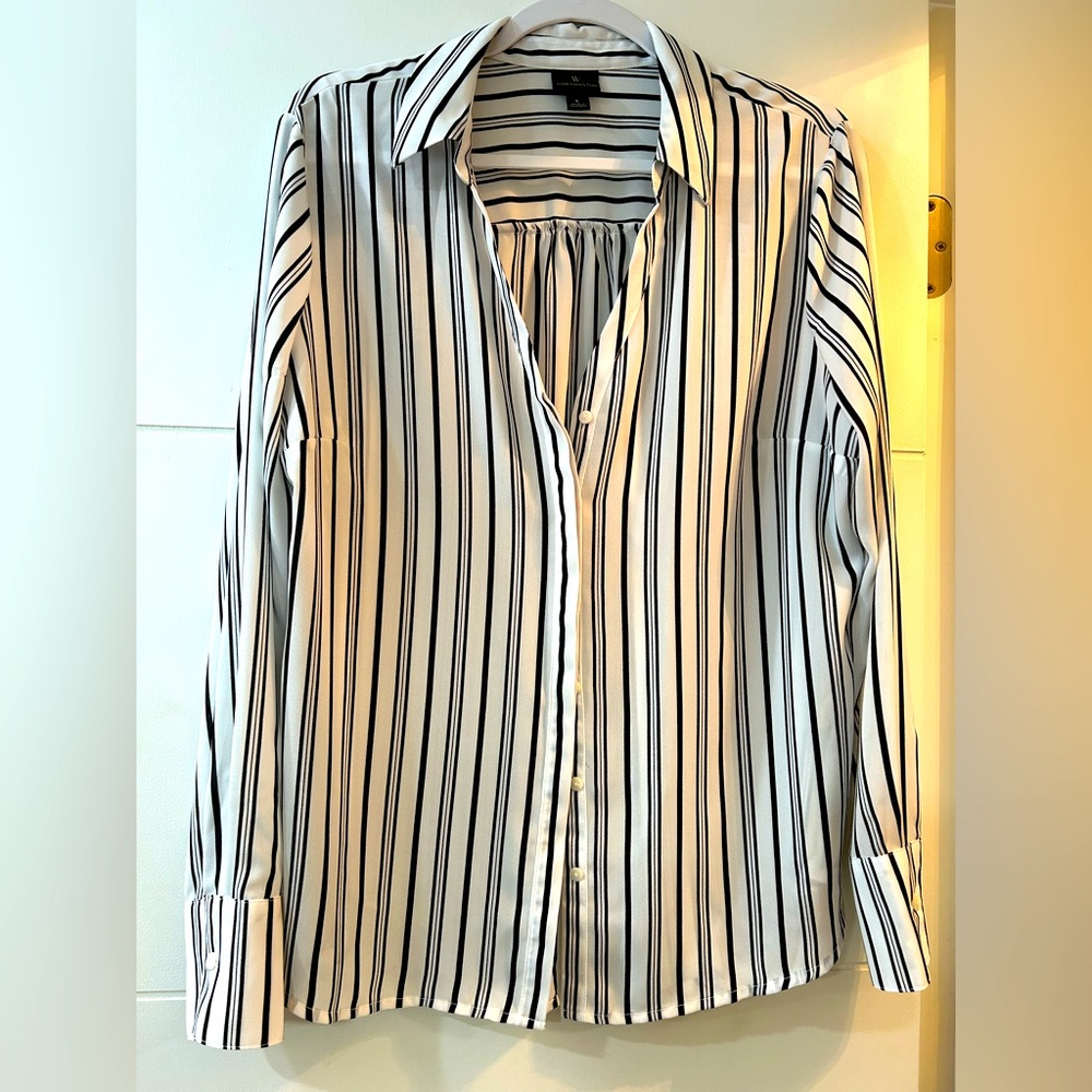 Classic, Black and White Striped Blouse. Worthington